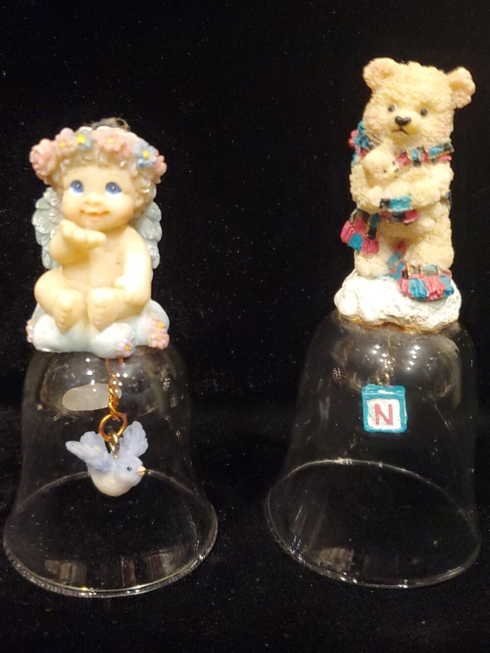 L@@K Cute Clear Glass Bells, Angel with Bluebird & Christmas Bear